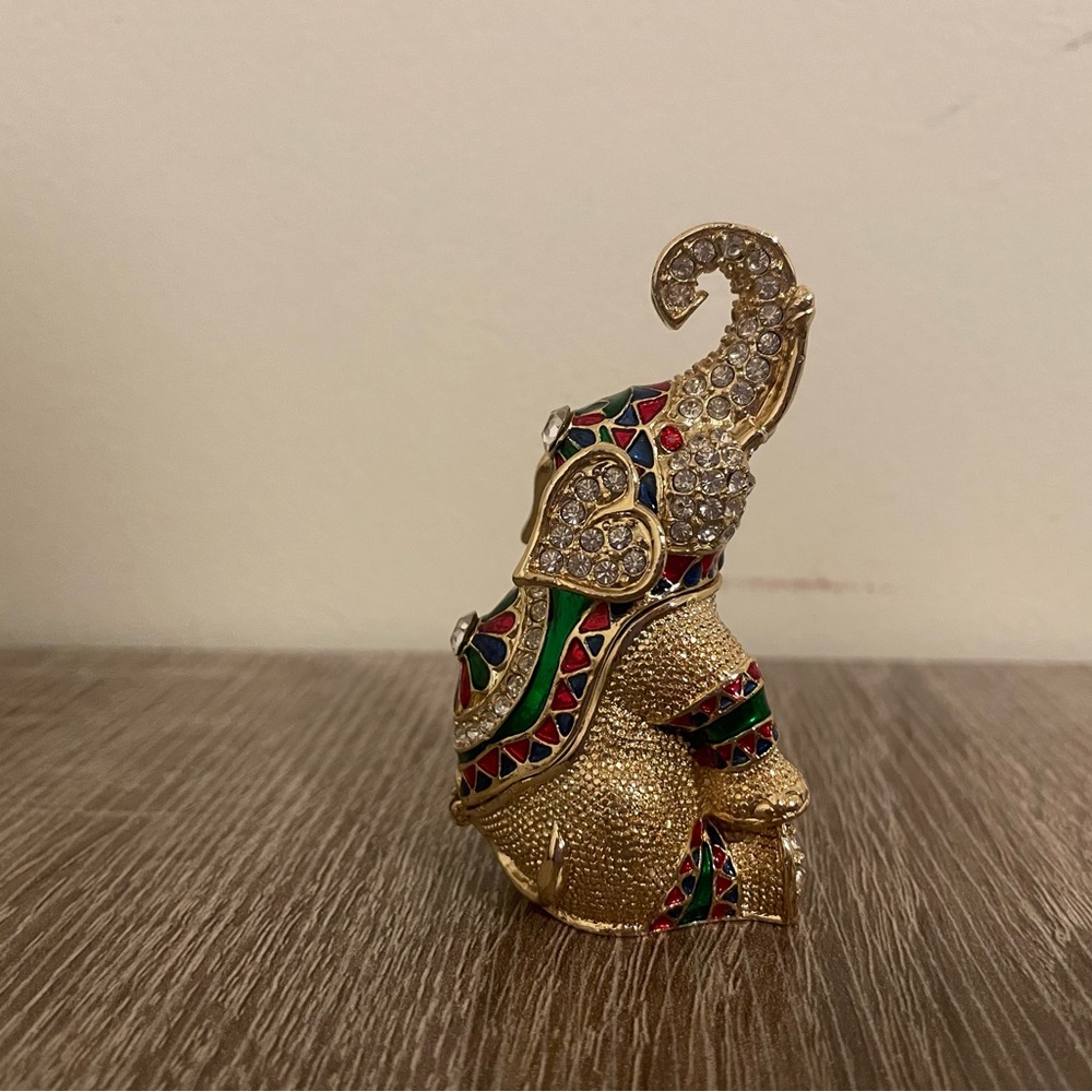 TINY Miniature Bejeweled Elephant Trinket Box